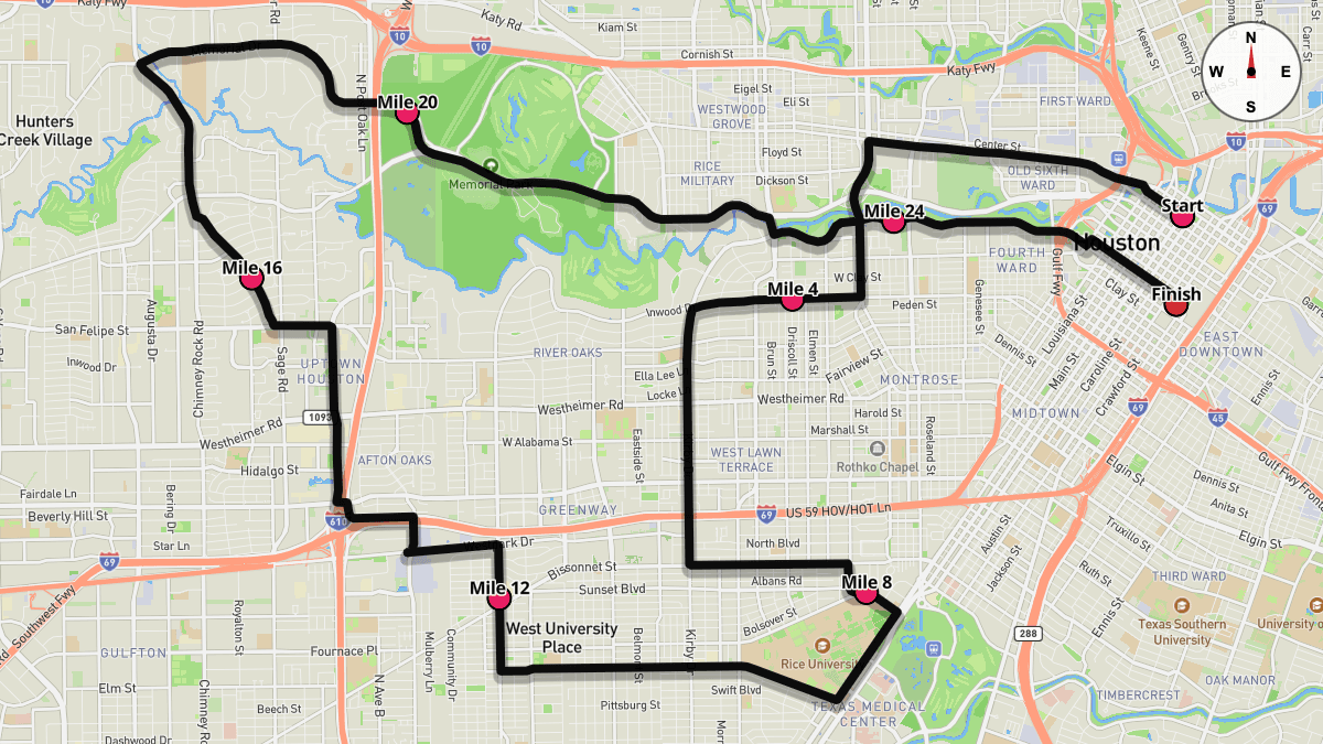 Course map for Houston Marathon